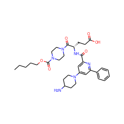 CCCCCOC(=O)N1CCN(C(=O)[C@H](CCC(=O)O)NC(=O)c2cc(N3CCC(N)CC3)cc(-c3ccccc3)n2)CC1 ZINC000049746478