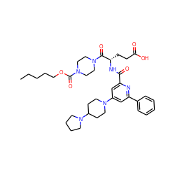 CCCCCOC(=O)N1CCN(C(=O)[C@H](CCC(=O)O)NC(=O)c2cc(N3CCC(N4CCCC4)CC3)cc(-c3ccccc3)n2)CC1 ZINC000049766626