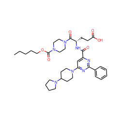 CCCCCOC(=O)N1CCN(C(=O)[C@H](CCC(=O)O)NC(=O)c2cc(N3CCC(N4CCCC4)CC3)nc(-c3ccccc3)n2)CC1 ZINC000049679488