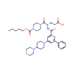 CCCCCOC(=O)N1CCN(C(=O)[C@H](CCC(=O)O)NC(=O)c2cc(N3CCC(N4CCOCC4)CC3)cc(-c3ccccc3)n2)CC1 ZINC000049766628