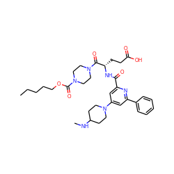 CCCCCOC(=O)N1CCN(C(=O)[C@H](CCC(=O)O)NC(=O)c2cc(N3CCC(NC)CC3)cc(-c3ccccc3)n2)CC1 ZINC000049746480