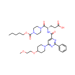 CCCCCOC(=O)N1CCN(C(=O)[C@H](CCC(=O)O)NC(=O)c2cc(N3CCC(OCCOC)CC3)nc(-c3ccccc3)n2)CC1 ZINC000049680249