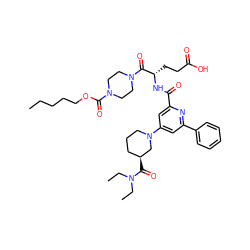 CCCCCOC(=O)N1CCN(C(=O)[C@H](CCC(=O)O)NC(=O)c2cc(N3CCC[C@H](C(=O)N(CC)CC)C3)cc(-c3ccccc3)n2)CC1 ZINC000049763061