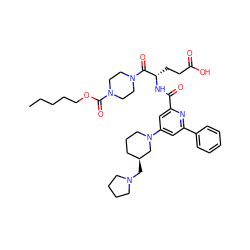 CCCCCOC(=O)N1CCN(C(=O)[C@H](CCC(=O)O)NC(=O)c2cc(N3CCC[C@H](CN4CCCC4)C3)cc(-c3ccccc3)n2)CC1 ZINC000049763053