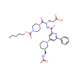 CCCCCOC(=O)N1CCN(C(=O)[C@H](CCC(=O)O)NC(=O)c2cc(N3CCC[C@H](CNC(C)=O)C3)cc(-c3ccccc3)n2)CC1 ZINC000049746181