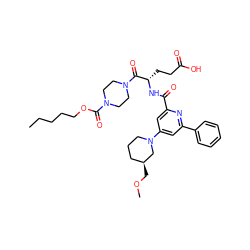 CCCCCOC(=O)N1CCN(C(=O)[C@H](CCC(=O)O)NC(=O)c2cc(N3CCC[C@H](COC)C3)cc(-c3ccccc3)n2)CC1 ZINC000049746081