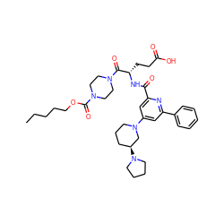 CCCCCOC(=O)N1CCN(C(=O)[C@H](CCC(=O)O)NC(=O)c2cc(N3CCC[C@H](N4CCCC4)C3)cc(-c3ccccc3)n2)CC1 ZINC000049762984