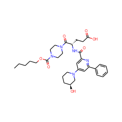 CCCCCOC(=O)N1CCN(C(=O)[C@H](CCC(=O)O)NC(=O)c2cc(N3CCC[C@H](O)C3)cc(-c3ccccc3)n2)CC1 ZINC000049746079