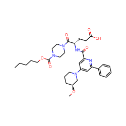 CCCCCOC(=O)N1CCN(C(=O)[C@H](CCC(=O)O)NC(=O)c2cc(N3CCC[C@H](OC)C3)cc(-c3ccccc3)n2)CC1 ZINC000049762977