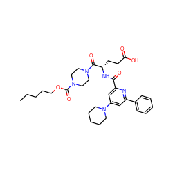 CCCCCOC(=O)N1CCN(C(=O)[C@H](CCC(=O)O)NC(=O)c2cc(N3CCCCC3)cc(-c3ccccc3)n2)CC1 ZINC000049745783