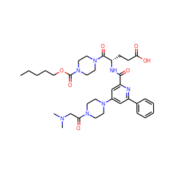 CCCCCOC(=O)N1CCN(C(=O)[C@H](CCC(=O)O)NC(=O)c2cc(N3CCN(C(=O)CN(C)C)CC3)cc(-c3ccccc3)n2)CC1 ZINC000049767369