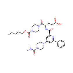 CCCCCOC(=O)N1CCN(C(=O)[C@H](CCC(=O)O)NC(=O)c2cc(N3CCN(C(=O)N(C)C)CC3)cc(-c3ccccc3)n2)CC1 ZINC000049767371