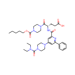 CCCCCOC(=O)N1CCN(C(=O)[C@H](CCC(=O)O)NC(=O)c2cc(N3CCN(C(=O)N(CC)CC)CC3)cc(-c3ccccc3)n2)CC1 ZINC000049762689