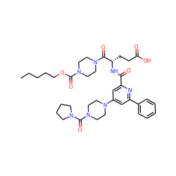 CCCCCOC(=O)N1CCN(C(=O)[C@H](CCC(=O)O)NC(=O)c2cc(N3CCN(C(=O)N4CCCC4)CC3)cc(-c3ccccc3)n2)CC1 ZINC000049746076