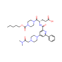 CCCCCOC(=O)N1CCN(C(=O)[C@H](CCC(=O)O)NC(=O)c2cc(N3CCN(CC(=O)N(C)C)CC3)cc(-c3ccccc3)n2)CC1 ZINC000049763039