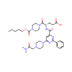 CCCCCOC(=O)N1CCN(C(=O)[C@H](CCC(=O)O)NC(=O)c2cc(N3CCN(CC(=O)N(C)C)CC3)nc(-c3ccccc3)n2)CC1 ZINC000049679467