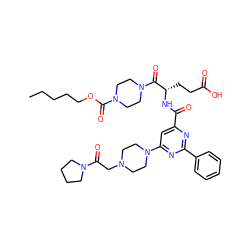 CCCCCOC(=O)N1CCN(C(=O)[C@H](CCC(=O)O)NC(=O)c2cc(N3CCN(CC(=O)N4CCCC4)CC3)nc(-c3ccccc3)n2)CC1 ZINC000049679485