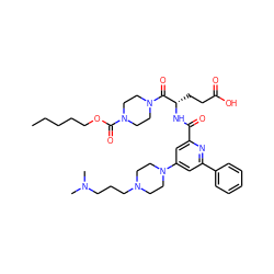 CCCCCOC(=O)N1CCN(C(=O)[C@H](CCC(=O)O)NC(=O)c2cc(N3CCN(CCCN(C)C)CC3)cc(-c3ccccc3)n2)CC1 ZINC000049746564