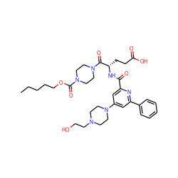 CCCCCOC(=O)N1CCN(C(=O)[C@H](CCC(=O)O)NC(=O)c2cc(N3CCN(CCO)CC3)cc(-c3ccccc3)n2)CC1 ZINC000049745840