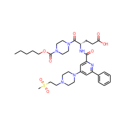 CCCCCOC(=O)N1CCN(C(=O)[C@H](CCC(=O)O)NC(=O)c2cc(N3CCN(CCS(C)(=O)=O)CC3)cc(-c3ccccc3)n2)CC1 ZINC000049763037