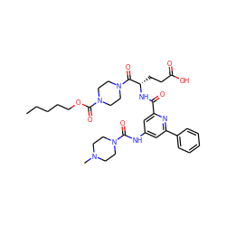 CCCCCOC(=O)N1CCN(C(=O)[C@H](CCC(=O)O)NC(=O)c2cc(NC(=O)N3CCN(C)CC3)cc(-c3ccccc3)n2)CC1 ZINC000049710716