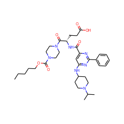 CCCCCOC(=O)N1CCN(C(=O)[C@H](CCC(=O)O)NC(=O)c2cc(NC3CCN(C(C)C)CC3)nc(-c3ccccc3)n2)CC1 ZINC000049680060