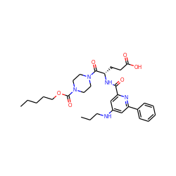 CCCCCOC(=O)N1CCN(C(=O)[C@H](CCC(=O)O)NC(=O)c2cc(NCCC)cc(-c3ccccc3)n2)CC1 ZINC000049761918