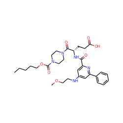 CCCCCOC(=O)N1CCN(C(=O)[C@H](CCC(=O)O)NC(=O)c2cc(NCCOC)cc(-c3ccccc3)n2)CC1 ZINC000049746198