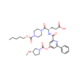 CCCCCOC(=O)N1CCN(C(=O)[C@H](CCC(=O)O)NC(=O)c2cc(OC(=O)N3CC[C@H](OC)C3)cc(-c3ccccc3)n2)CC1 ZINC000049710458