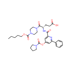 CCCCCOC(=O)N1CCN(C(=O)[C@H](CCC(=O)O)NC(=O)c2cc(OC(=O)N3CCCC3)cc(-c3ccccc3)n2)CC1 ZINC000049756057