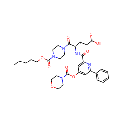 CCCCCOC(=O)N1CCN(C(=O)[C@H](CCC(=O)O)NC(=O)c2cc(OC(=O)N3CCOCC3)cc(-c3ccccc3)n2)CC1 ZINC000049756493