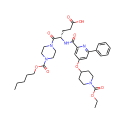 CCCCCOC(=O)N1CCN(C(=O)[C@H](CCC(=O)O)NC(=O)c2cc(OC3CCN(C(=O)OCC)CC3)cc(-c3ccccc3)n2)CC1 ZINC000049757078