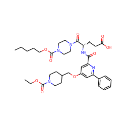 CCCCCOC(=O)N1CCN(C(=O)[C@H](CCC(=O)O)NC(=O)c2cc(OCC3CCN(C(=O)OCC)CC3)cc(-c3ccccc3)n2)CC1 ZINC000049762939