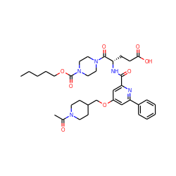 CCCCCOC(=O)N1CCN(C(=O)[C@H](CCC(=O)O)NC(=O)c2cc(OCC3CCN(C(C)=O)CC3)cc(-c3ccccc3)n2)CC1 ZINC000049746585