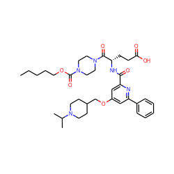 CCCCCOC(=O)N1CCN(C(=O)[C@H](CCC(=O)O)NC(=O)c2cc(OCC3CCN(C(C)C)CC3)cc(-c3ccccc3)n2)CC1 ZINC000049746344