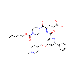 CCCCCOC(=O)N1CCN(C(=O)[C@H](CCC(=O)O)NC(=O)c2cc(OCC3CCN(C)CC3)cc(-c3ccccc3)n2)CC1 ZINC000049756409