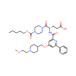 CCCCCOC(=O)N1CCN(C(=O)[C@H](CCC(=O)O)NC(=O)c2cc(OCC3CCN(CCOC)CC3)cc(-c3ccccc3)n2)CC1 ZINC000049762849