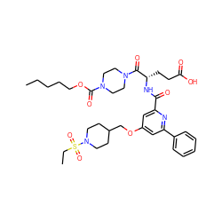 CCCCCOC(=O)N1CCN(C(=O)[C@H](CCC(=O)O)NC(=O)c2cc(OCC3CCN(S(=O)(=O)CC)CC3)cc(-c3ccccc3)n2)CC1 ZINC000049763018