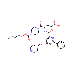 CCCCCOC(=O)N1CCN(C(=O)[C@H](CCC(=O)O)NC(=O)c2cc(OCC3CCNCC3)cc(-c3ccccc3)n2)CC1 ZINC000049756285