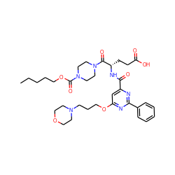 CCCCCOC(=O)N1CCN(C(=O)[C@H](CCC(=O)O)NC(=O)c2cc(OCCCN3CCOCC3)nc(-c3ccccc3)n2)CC1 ZINC000049679273