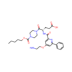 CCCCCOC(=O)N1CCN(C(=O)[C@H](CCC(=O)O)NC(=O)c2cc(OCCN)cc(-c3ccccc3)n2)CC1 ZINC000049762925