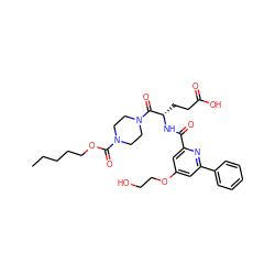 CCCCCOC(=O)N1CCN(C(=O)[C@H](CCC(=O)O)NC(=O)c2cc(OCCO)cc(-c3ccccc3)n2)CC1 ZINC000043011553