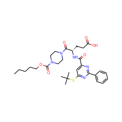 CCCCCOC(=O)N1CCN(C(=O)[C@H](CCC(=O)O)NC(=O)c2cc(SC(C)(C)C)nc(-c3ccccc3)n2)CC1 ZINC000049678869