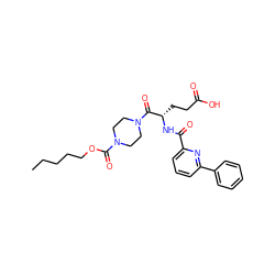 CCCCCOC(=O)N1CCN(C(=O)[C@H](CCC(=O)O)NC(=O)c2cccc(-c3ccccc3)n2)CC1 ZINC000043119137