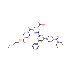 CCCCCOC(=O)N1CCN(C(=O)[C@H](CCC(=O)O)NC(=O)c2nc(-c3ccccc3)cc(N3CCC(C(=O)N(CC)CC)CC3)n2)CC1 ZINC000049679179