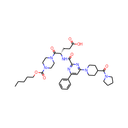 CCCCCOC(=O)N1CCN(C(=O)[C@H](CCC(=O)O)NC(=O)c2nc(-c3ccccc3)cc(N3CCC(C(=O)N4CCCC4)CC3)n2)CC1 ZINC000049694477