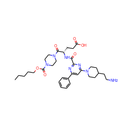 CCCCCOC(=O)N1CCN(C(=O)[C@H](CCC(=O)O)NC(=O)c2nc(-c3ccccc3)cc(N3CCC(CCN)CC3)n2)CC1 ZINC000049678326