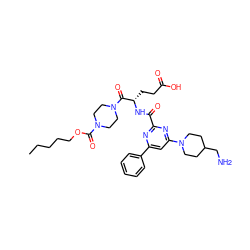 CCCCCOC(=O)N1CCN(C(=O)[C@H](CCC(=O)O)NC(=O)c2nc(-c3ccccc3)cc(N3CCC(CN)CC3)n2)CC1 ZINC000049679673