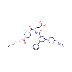 CCCCCOC(=O)N1CCN(C(=O)[C@H](CCC(=O)O)NC(=O)c2nc(-c3ccccc3)cc(N3CCC(CNCC)CC3)n2)CC1 ZINC000049694546