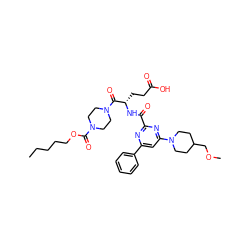 CCCCCOC(=O)N1CCN(C(=O)[C@H](CCC(=O)O)NC(=O)c2nc(-c3ccccc3)cc(N3CCC(COC)CC3)n2)CC1 ZINC000049694978